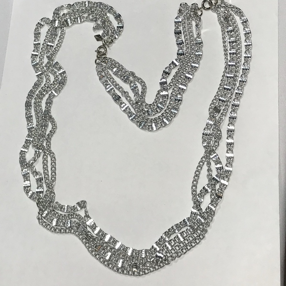 Vintage 80's Lightweight Greek Key Revival Multi Strand Silvertone Necklace